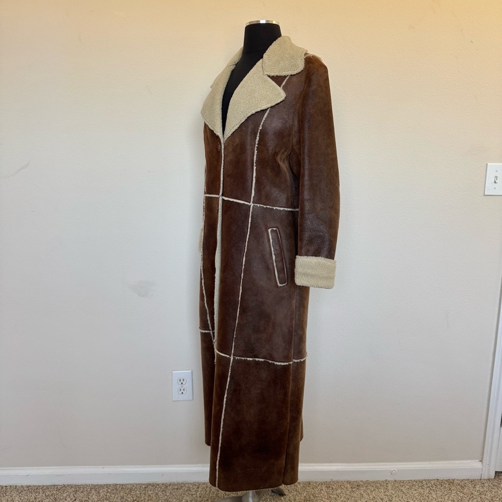 Vintage Wilsons Leather Pelle Studio Shearling Long Coat Brown Size Large - Picture 2 of 10